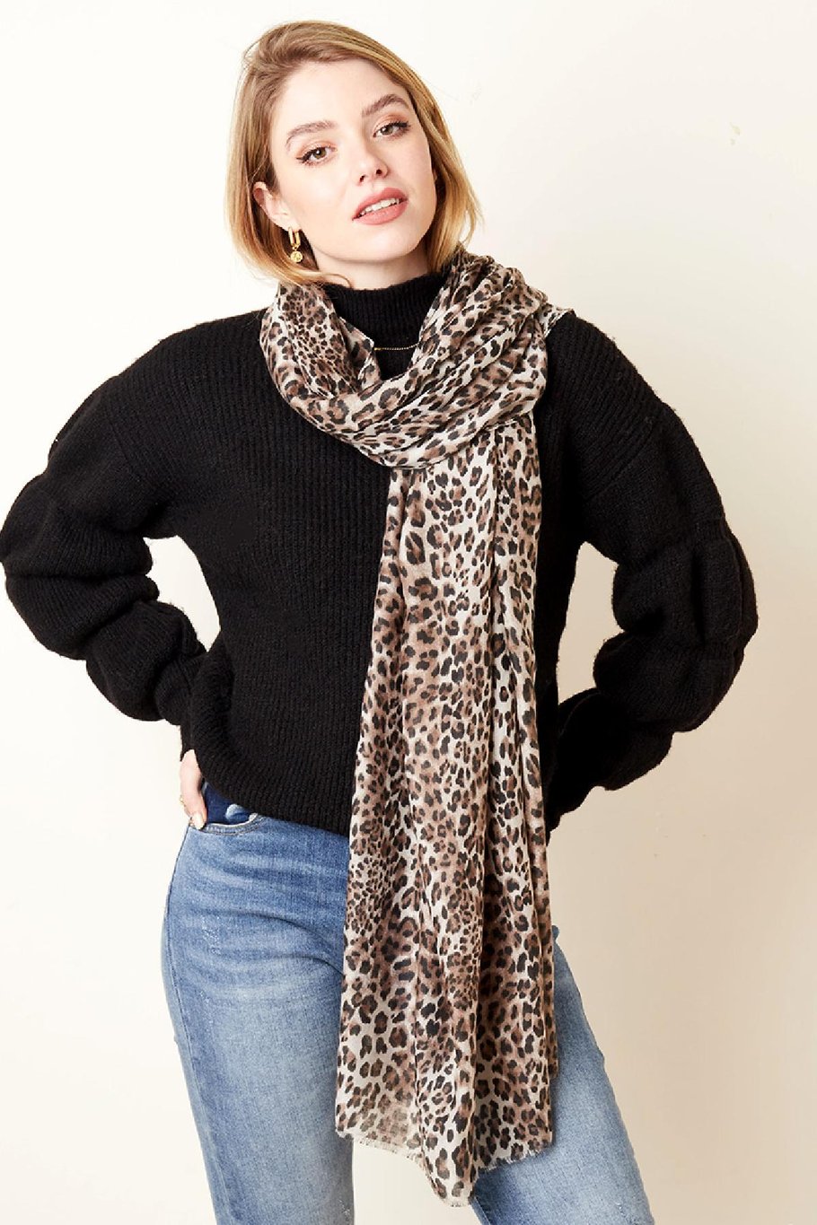 Bufanda fina leopardo Beige Poliéster Imagen2